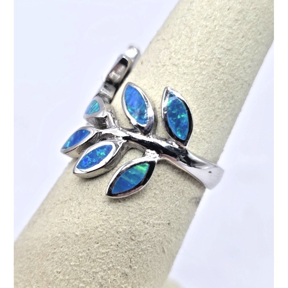 Blue Lab‎ Opal Ring Womens Size 7 Fern Leaf Plant Wrap Sterling Silver 925 NWOT - Picture 2 of 12